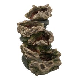 18.9x16.1x30.3" Decorative 5 Tier Wood Rock Inspired Water Fountain with Lights and Pump, Brown