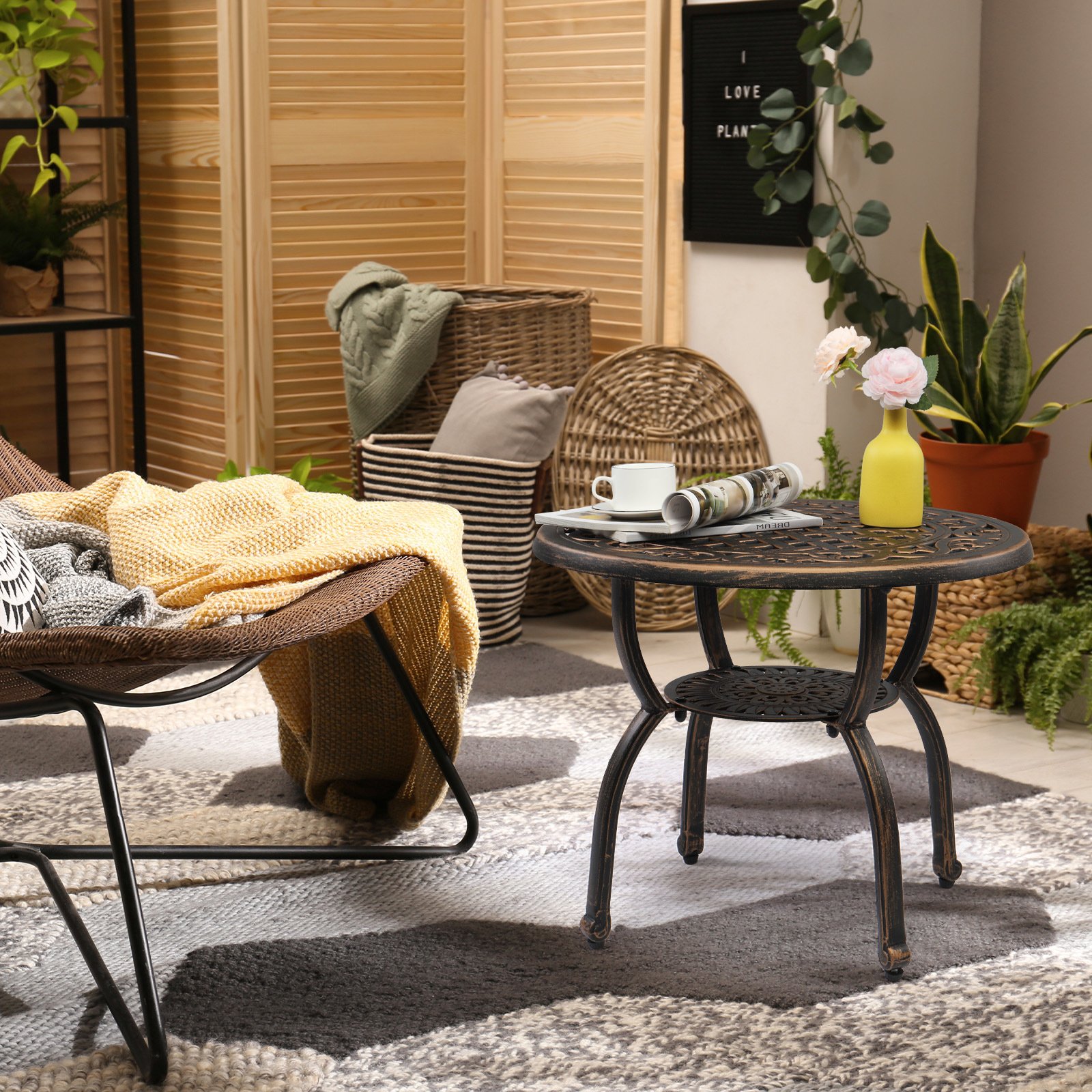 Cast Aluminum Outdoor Side Table, Anti-Rust Outdoor Round End Table, Patio Coffee Bistro Table for Indoor Garden Porch Balcony, Antique Bronze Cast Aluminum Outdoor Side Table, Anti-Rust Outdoor Round End Table, Patio Coffee Bistro Table for Indoor Garden Porch Balcony, Antique Bronze