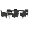 7 Piece Patio Dining Set with Cushions Black Poly Rattan