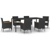 7 Piece Patio Dining Set with Cushions Black Poly Rattan